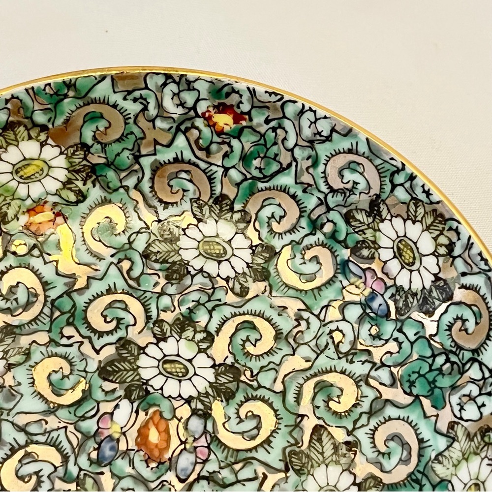 Japanese Porcelain Chintz-style Trinket Bowl, Gold accents, Cloisonne, Vintage - Picture 4 of 5